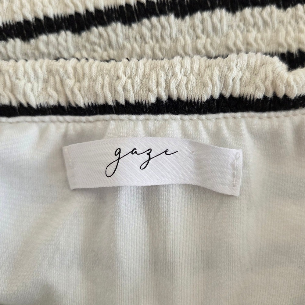 NWT Gaze Striped Strapless Textured Bodysuit Thong Black and White Juniors L - Picture 3 of 7